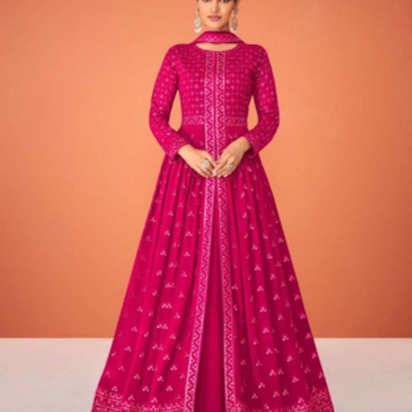 Magenta Georgette Center Slit Anarkali Suit - Picture 1 of 2